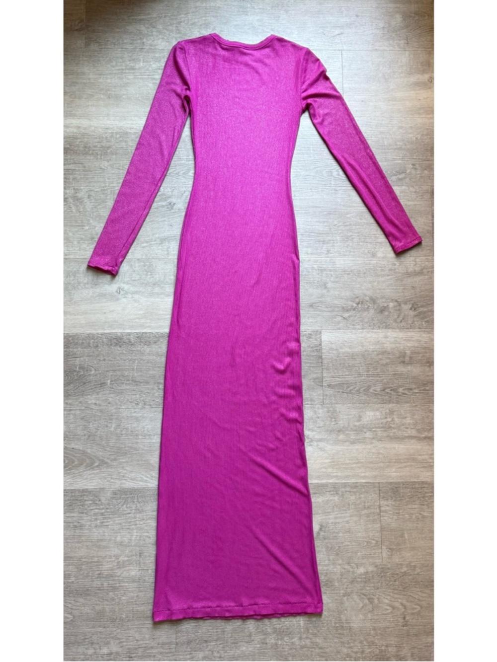 SKIMS Soft Lounge Shimmer Long Sleeves Ribbed Maxi Bodycon Fuschia Dress Size S - Picture 7 of 11